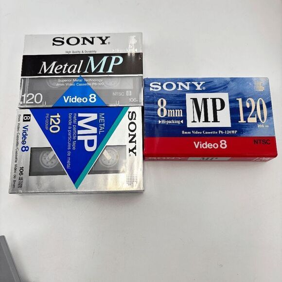 LOT of 3 Sony Metal MP Video 8 NTSC (120/min) 8mm Video Cassette P6-120MP NEW - Picture 1 of 2